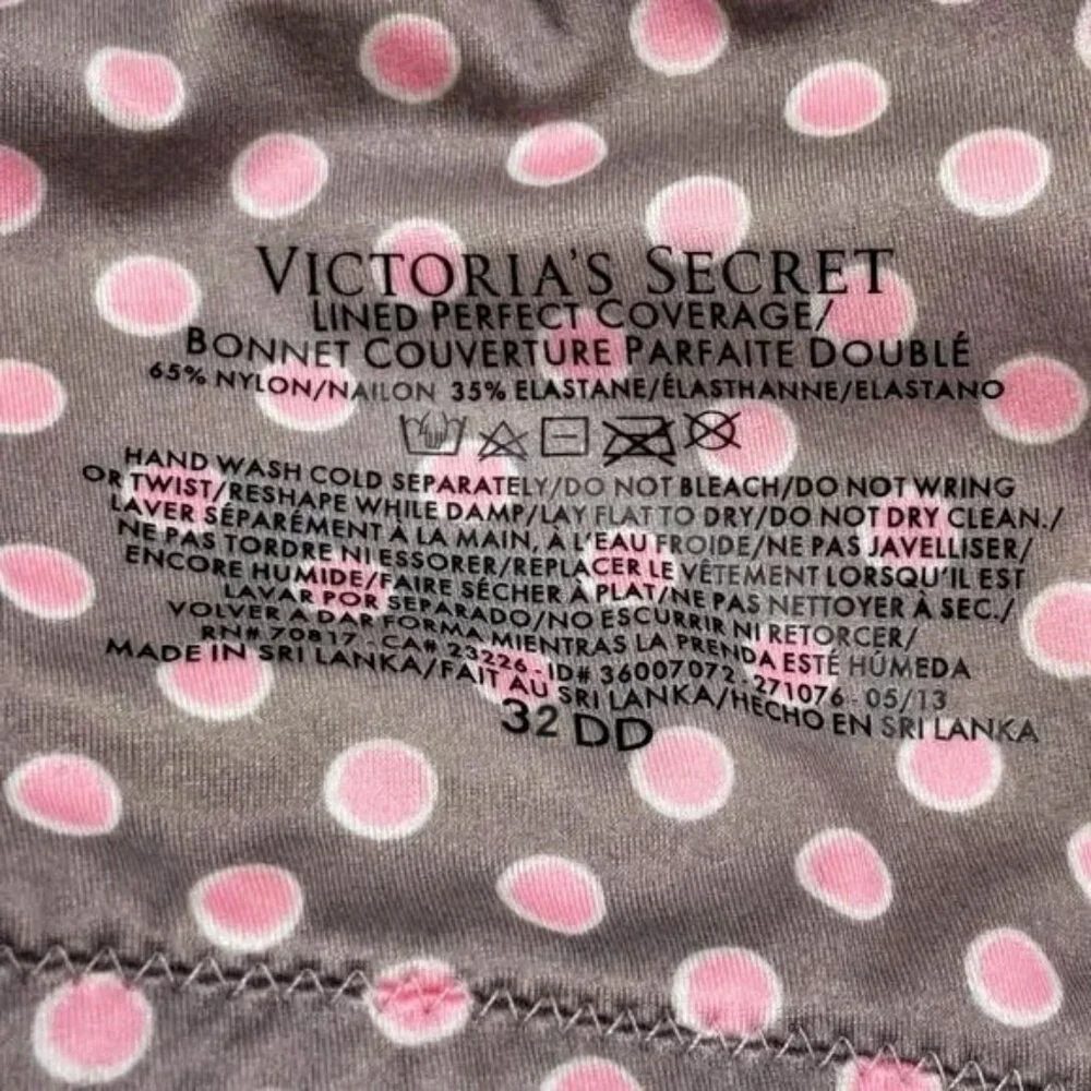 Victoria’s Secret Lined Perfect Coverage Polka Dot Bra Size 32DD
